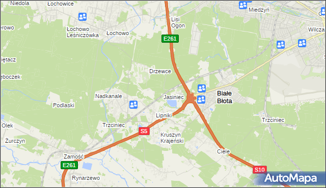mapa Jasiniec gmina Białe Błota, Jasiniec gmina Białe Błota na mapie Targeo