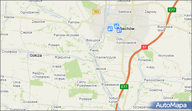 mapa Kamieńczyce gmina Miechów, Kamieńczyce gmina Miechów na mapie Targeo