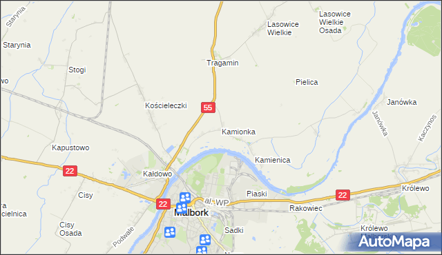 mapa Kamionka gmina Malbork, Kamionka gmina Malbork na mapie Targeo
