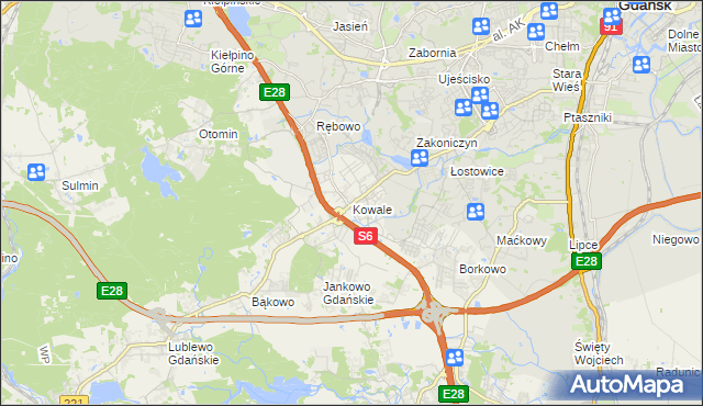mapa Kowale gmina Kolbudy, Kowale gmina Kolbudy na mapie Targeo