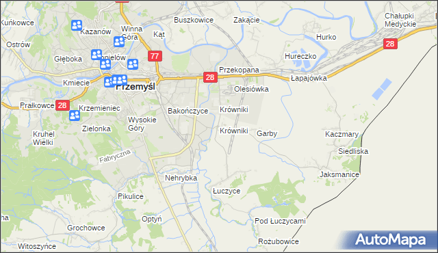 mapa Krówniki gmina Przemyśl, Krówniki gmina Przemyśl na mapie Targeo