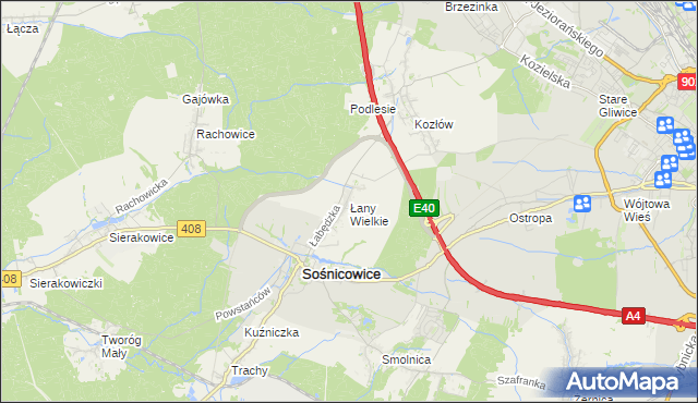 mapa Łany Wielkie gmina Sośnicowice, Łany Wielkie gmina Sośnicowice na mapie Targeo
