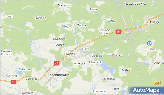 mapa Lisów gmina Herby, Lisów gmina Herby na mapie Targeo