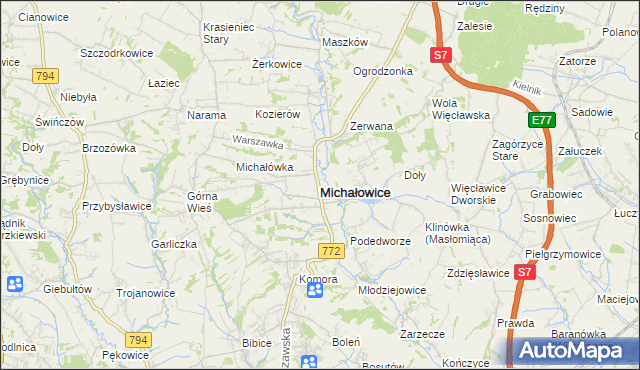 mapa Michałowice powiat krakowski, Michałowice powiat krakowski na mapie Targeo