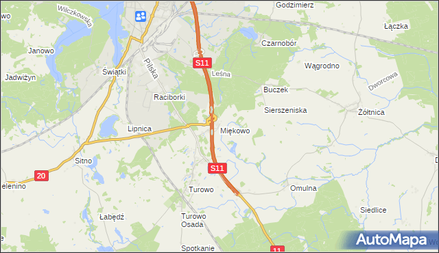 mapa Miękowo gmina Szczecinek, Miękowo gmina Szczecinek na mapie Targeo