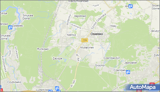mapa Myślęcinek, Myślęcinek na mapie Targeo
