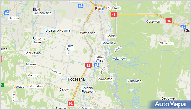 mapa Nowa Wieś gmina Poczesna, Nowa Wieś gmina Poczesna na mapie Targeo