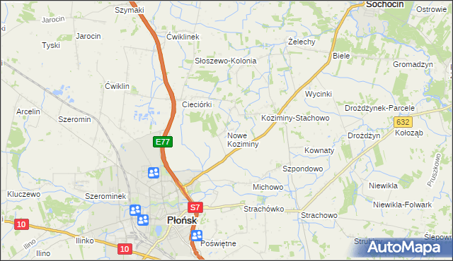 mapa Nowe Koziminy, Nowe Koziminy na mapie Targeo