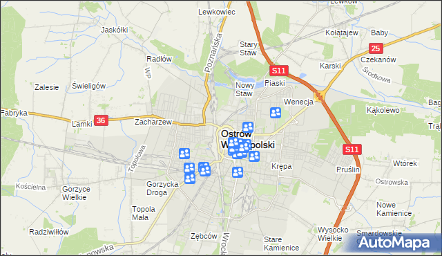 mapa Ostrów Wielkopolski, Ostrów Wielkopolski na mapie Targeo