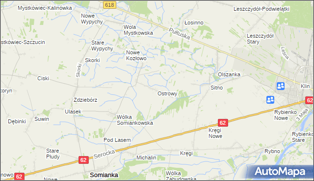 mapa Ostrowy gmina Somianka, Ostrowy gmina Somianka na mapie Targeo