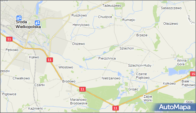 mapa Pierzchnica gmina Środa Wielkopolska, Pierzchnica gmina Środa Wielkopolska na mapie Targeo
