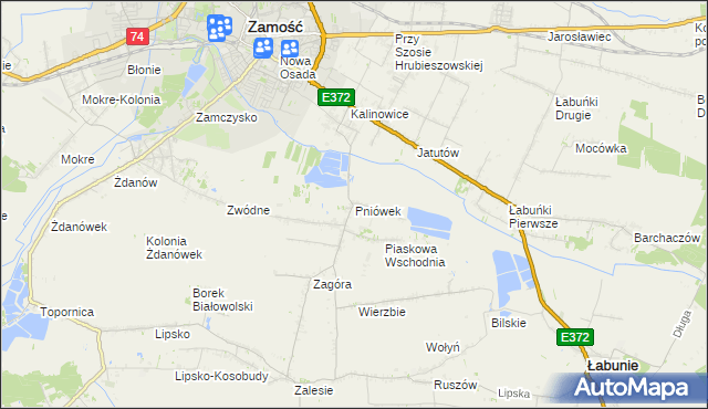 mapa Pniówek gmina Zamość, Pniówek gmina Zamość na mapie Targeo