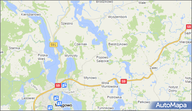 mapa Popowo Salęckie, Popowo Salęckie na mapie Targeo