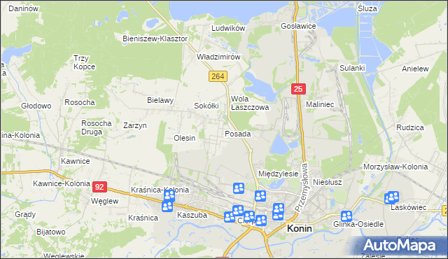 mapa Posada gmina Kazimierz Biskupi, Posada gmina Kazimierz Biskupi na mapie Targeo