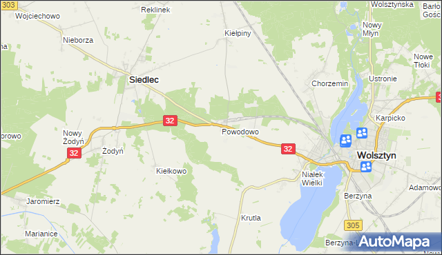 mapa Powodowo gmina Wolsztyn, Powodowo gmina Wolsztyn na mapie Targeo