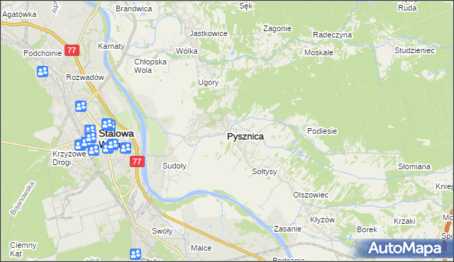 mapa Pysznica, Pysznica na mapie Targeo