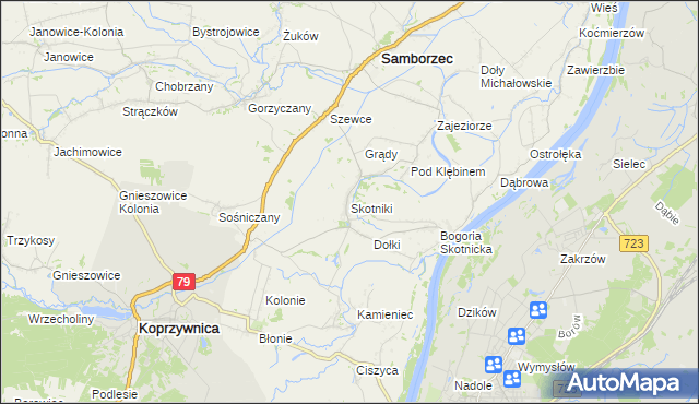 mapa Skotniki gmina Samborzec, Skotniki gmina Samborzec na mapie Targeo
