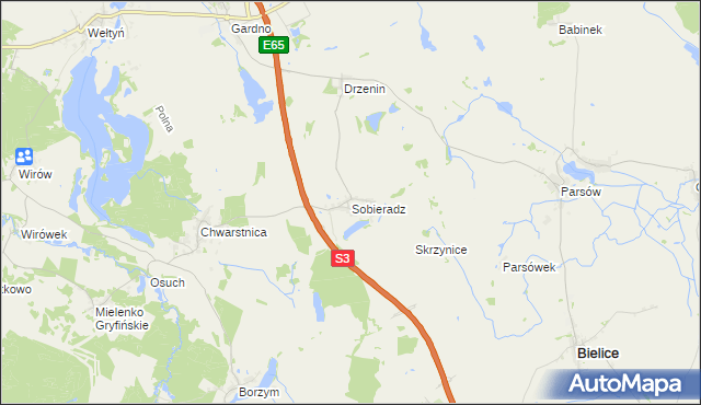 mapa Sobieradz gmina Gryfino, Sobieradz gmina Gryfino na mapie Targeo