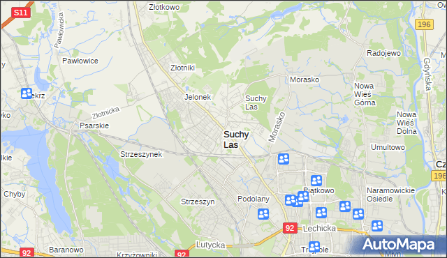 mapa Suchy Las powiat poznański, Suchy Las powiat poznański na mapie Targeo