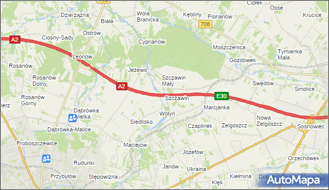 mapa Szczawin gmina Zgierz, Szczawin gmina Zgierz na mapie Targeo