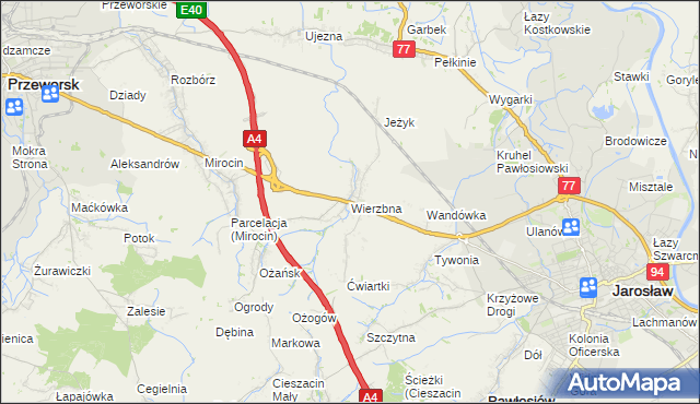 mapa Wierzbna gmina Pawłosiów, Wierzbna gmina Pawłosiów na mapie Targeo