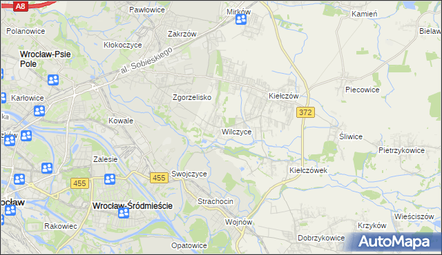 mapa Wilczyce gmina Długołęka, Wilczyce gmina Długołęka na mapie Targeo