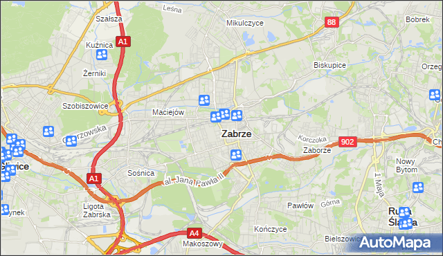 mapa Zabrza, Zabrze na mapie Targeo