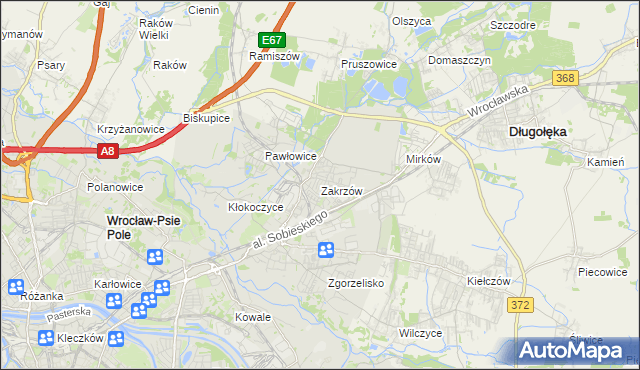 mapa Zakrzów gmina Wrocław, Zakrzów gmina Wrocław na mapie Targeo