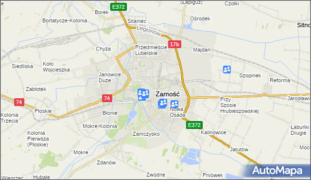mapa Zamościa, Zamość na mapie Targeo