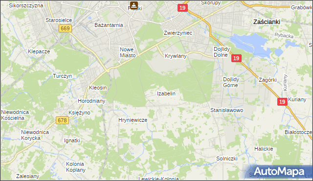 mapa Izabelin gmina Juchnowiec Kościelny, Izabelin gmina Juchnowiec Kościelny na mapie Targeo