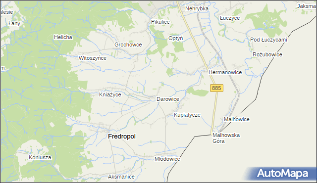mapa Koniuszki gmina Fredropol, Koniuszki gmina Fredropol na mapie Targeo