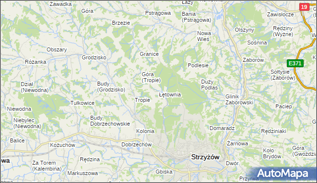 mapa Łętownia gmina Strzyżów, Łętownia gmina Strzyżów na mapie Targeo