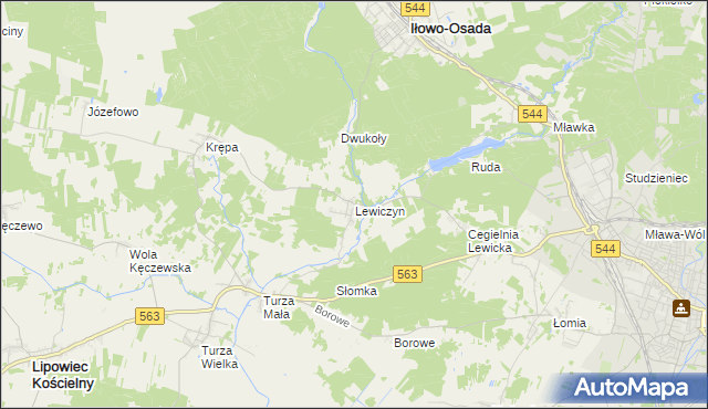 mapa Lewiczyn gmina Lipowiec Kościelny, Lewiczyn gmina Lipowiec Kościelny na mapie Targeo