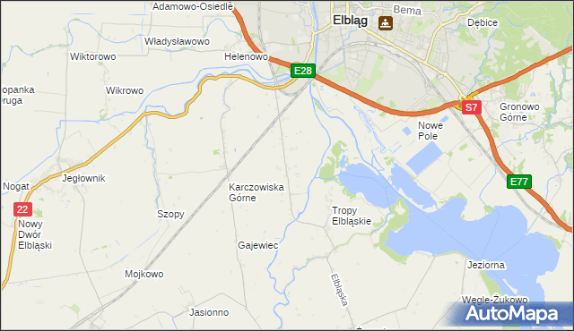 mapa Raczki Elbląskie, Raczki Elbląskie na mapie Targeo