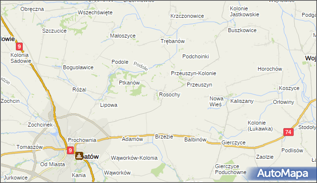 mapa Rosochy gmina Opatów, Rosochy gmina Opatów na mapie Targeo