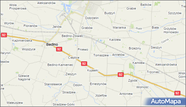 mapa Tomaszew gmina Bedlno, Tomaszew gmina Bedlno na mapie Targeo