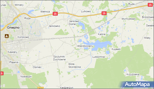 mapa Wierzbiczany gmina Gniezno, Wierzbiczany gmina Gniezno na mapie Targeo