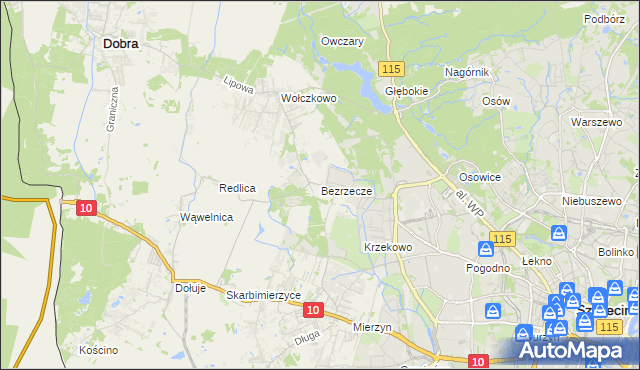 mapa Bezrzecze, Bezrzecze na mapie Targeo