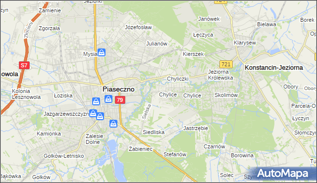 mapa Chylice gmina Piaseczno, Chylice gmina Piaseczno na mapie Targeo