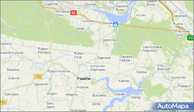 mapa Dąbrowa gmina Pawłów, Dąbrowa gmina Pawłów na mapie Targeo
