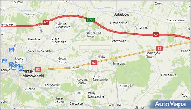 mapa Janów gmina Mińsk Mazowiecki, Janów gmina Mińsk Mazowiecki na mapie Targeo