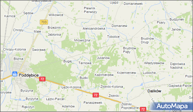 mapa Julianów gmina Dalików, Julianów gmina Dalików na mapie Targeo