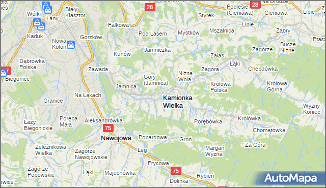 mapa Kamionka Wielka, Kamionka Wielka na mapie Targeo