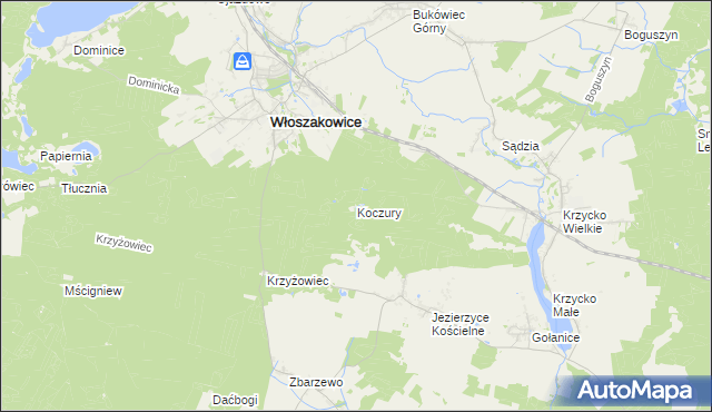 mapa Koczury gmina Włoszakowice, Koczury gmina Włoszakowice na mapie Targeo