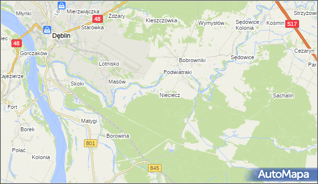 mapa Nieciecz gmina Puławy, Nieciecz gmina Puławy na mapie Targeo