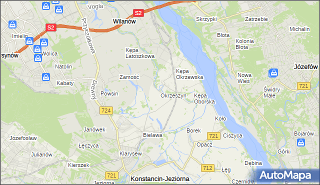 mapa Okrzeszyn gmina Konstancin-Jeziorna, Okrzeszyn gmina Konstancin-Jeziorna na mapie Targeo