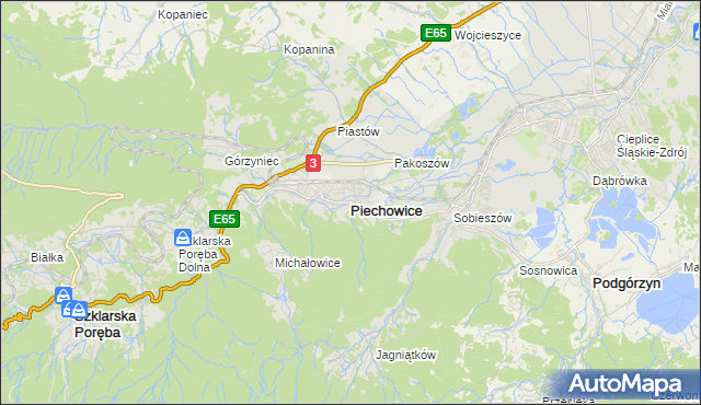 mapa Piechowice powiat jeleniogórski, Piechowice powiat jeleniogórski na mapie Targeo
