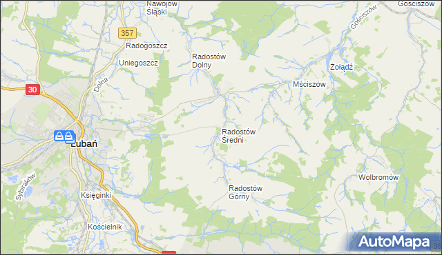 mapa Radostów Średni, Radostów Średni na mapie Targeo