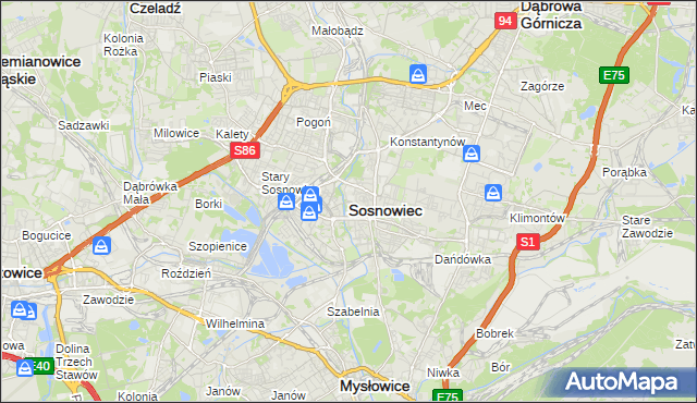 mapa Sosnowca, Sosnowiec na mapie Targeo