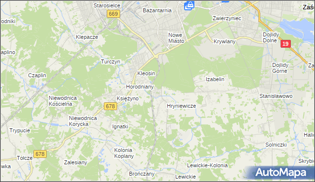 mapa Śródlesie gmina Juchnowiec Kościelny, Śródlesie gmina Juchnowiec Kościelny na mapie Targeo